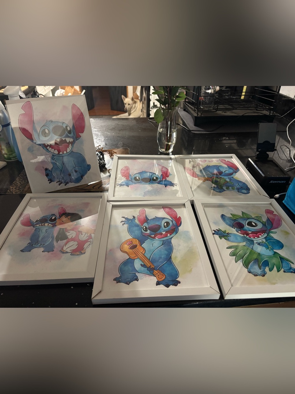 Blue Stitch Character Wall Art Prints - Set of 6